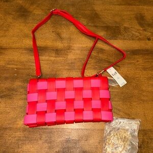 Anthropologie Red and Pink Woven Handbag